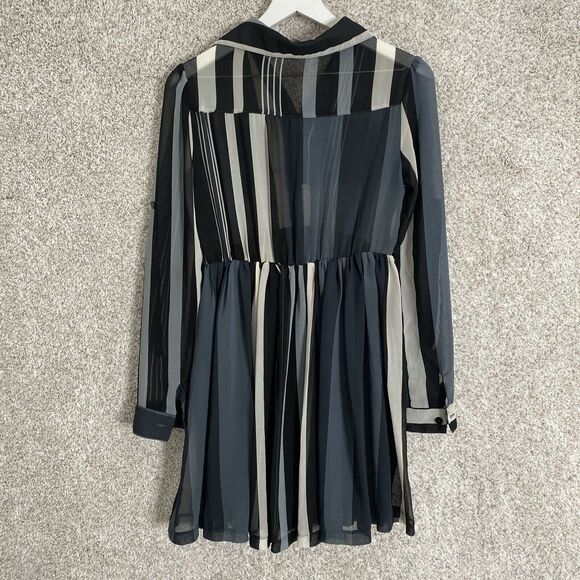 Akira Chicago Red Label Black/ Grey Striped Dress - Medium - Picture 6 of 11